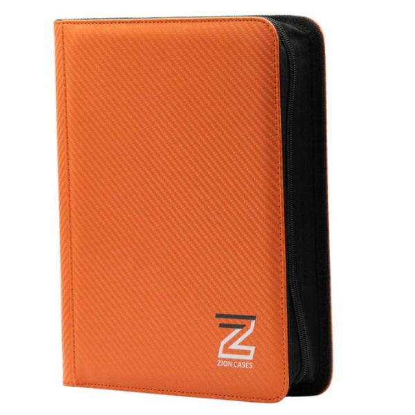 Zion Cases Carbon Texture Toploader Binder Orange 4 Pocket Trading Card Album