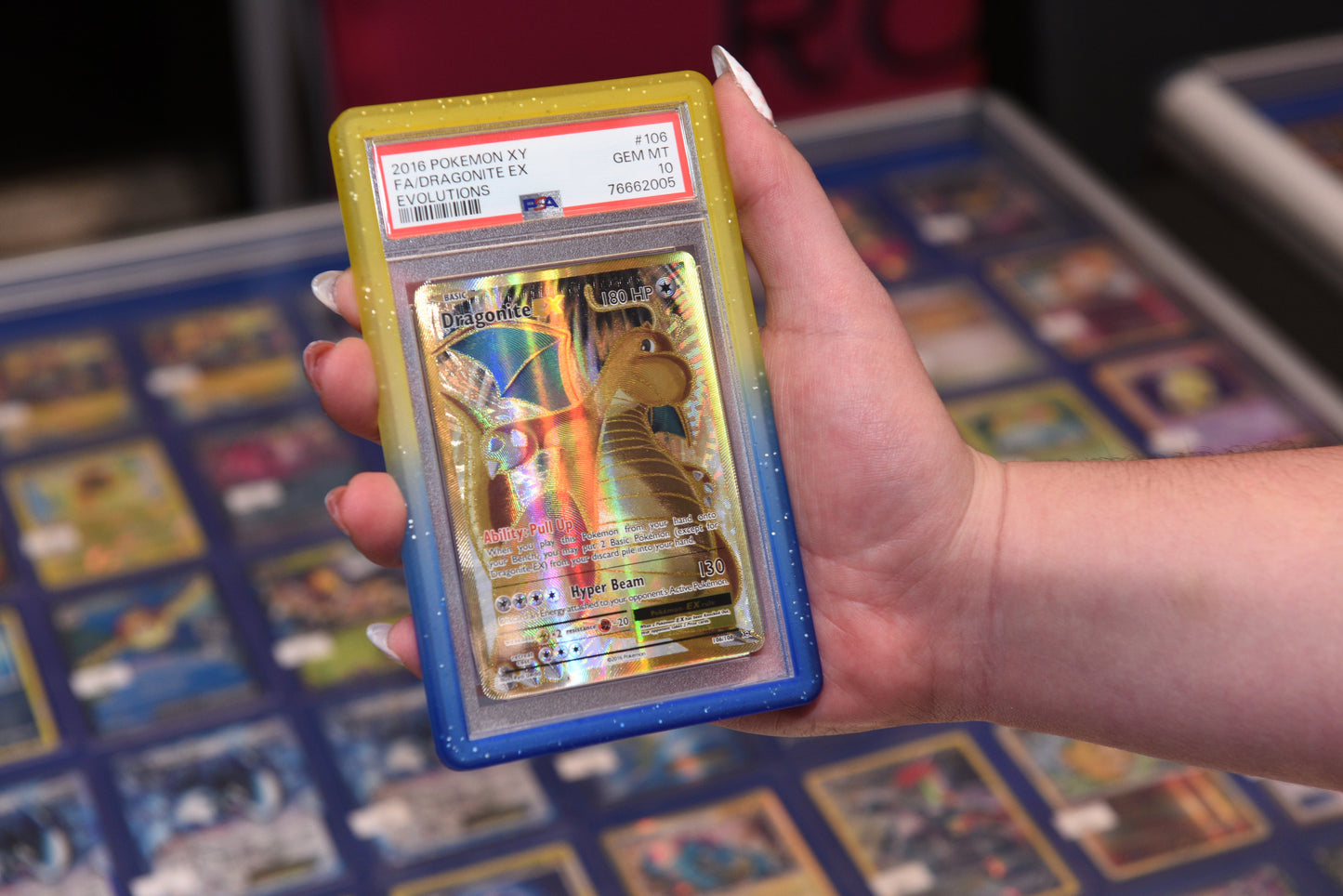 ER Bumper Slab PSA Gradient Yellow Blue Glitter Protective Case | Shockproof Edge Guard | Lightweight Durable Card Slab Protector for Trading Card Collectors Display (PPRE-ORDER JUNE)