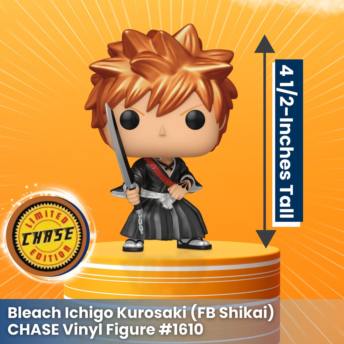 Ichigo Kurosaki (FB Shikai) Funko Pop! Animation Bleach - Rare Metallic Variant Chase Limited Edition Vinyl Figure #1610 with Window Display Box