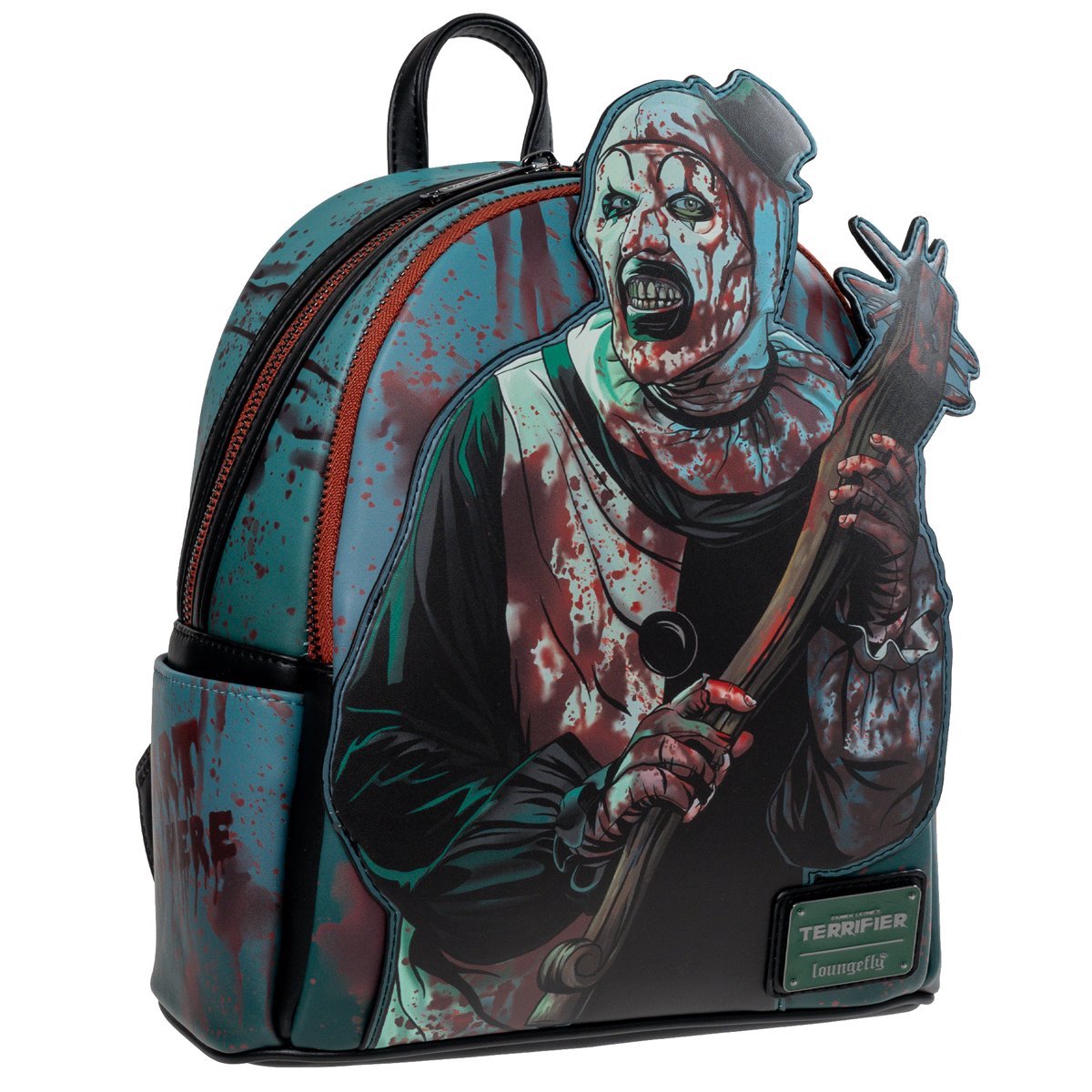 Loungefly Terrifier Art the Clown Glow-in-the-Dark Blood Splatter Mini Backpack - Entertainment Earth Exclusive Faux Leather Horror Collectible Bag with Adjustable Straps, 10 x 9 x 6 Inches