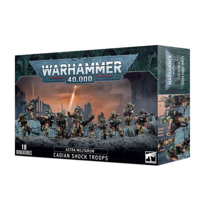 Warhammer 40,000 Astra Militarum Cadian Shock Troops – 10 Plastic Miniatures with Custom Weapons, 20+ Heads, Transfer Sheet & Bases for Astra Militarum Army Building (PRE-ORDER)