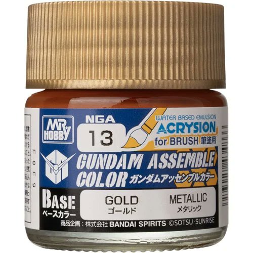 Gundam Assemble Color NGA13 Gold Paint by Mr. Hobby - Metallic Acrylic Paint for Gundam Model Kits, Bandai Gunpla, HG & Perfect Grade Gundam Kits, Anime Model Kit Detailing (PRE-ORDER NOVEMBER)