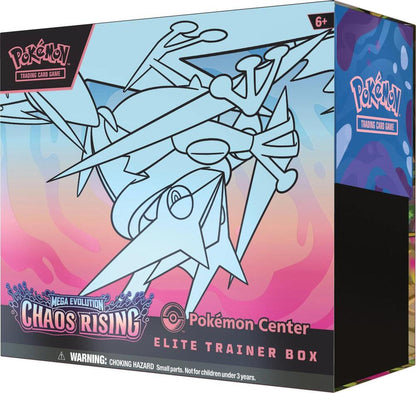 Pokémon TCG Chaos Rising Pokémon Center Elite Trainer Box ME04 – Chaos Rising Expansion, ETB with Booster Packs, Card Sleeves, Dice & Collectible Pokémon Cards