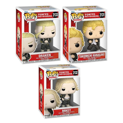 Tokyo Revengers Funko Pop! Animation Set of 3 (Takemichi Hanagaki #2131, Mikey #2132, and Draken #2133) Collectible Vinyl Figures