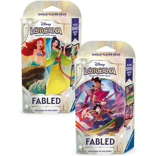 Disney Lorcana Fabled Starter Deck Bundle – Amber & Sapphire + Emerald & Ruby