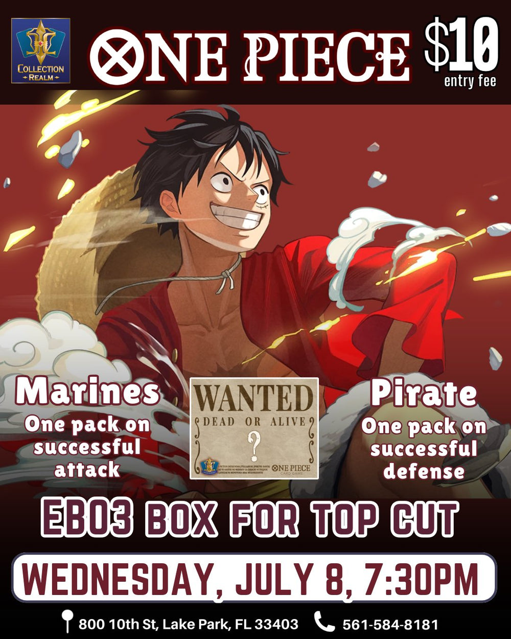 One Piece Card Game Tournament – July 8, 2026 (Wednesday 7:30 PM)