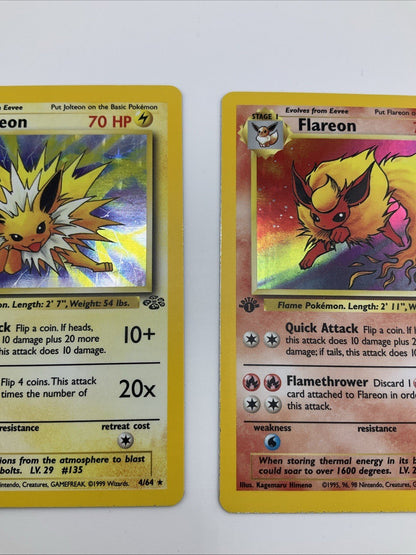 1st Edition NM Flareon, Jolteon, Vaporeon Jungle Holo Pokemon Cards