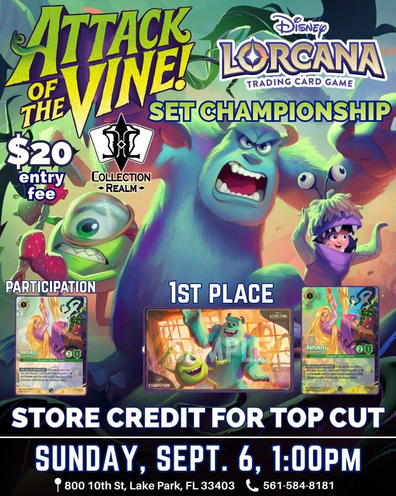 Disney Lorcana Attack of the Vine Set Championship Tournament – September 6, 2026 (Sunday 1:00 PM)