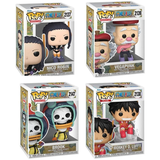 One Piece Egghead Island Wave 11 Funko Pop! Animation - Set of 4 (Monkey Luffy #2138, Brook #2147, Vegapunk #2139, and Nico Robin #2137) Collectible Vinyl Figures - Estimated Arrival: Nov. 2025 (PRE-SALE)