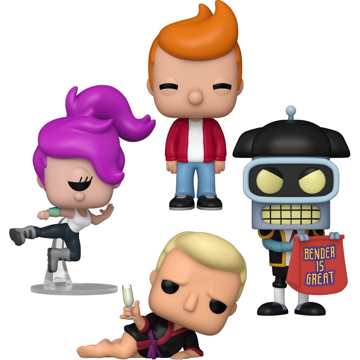 Futurama Wave 4 Funko Pop! Animation - Set of 4 (Philip J. Fry #1755, Matador Bender #1756, Turanga Leela #1758, and Zapp Brannigan #1759) Collectible Vinyl Figures (PRE-SALE)