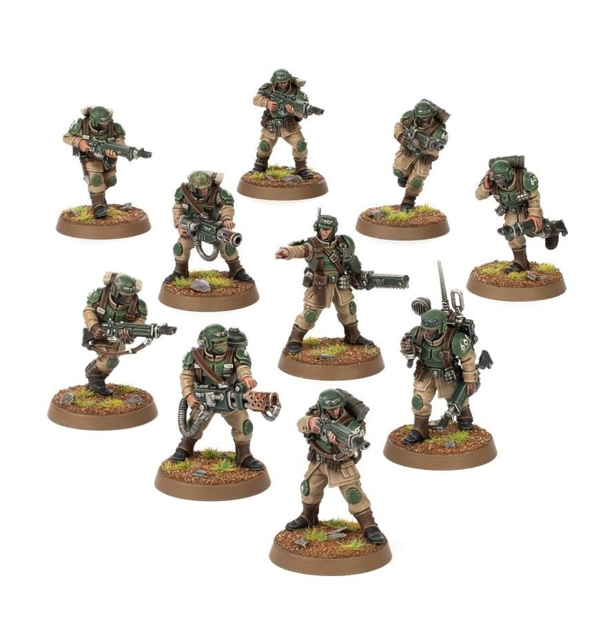 Warhammer 40,000 Astra Militarum Cadian Shock Troops – 10 Plastic Miniatures with Custom Weapons, 20+ Heads, Transfer Sheet & Bases for Astra Militarum Army Building (PRE-ORDER)
