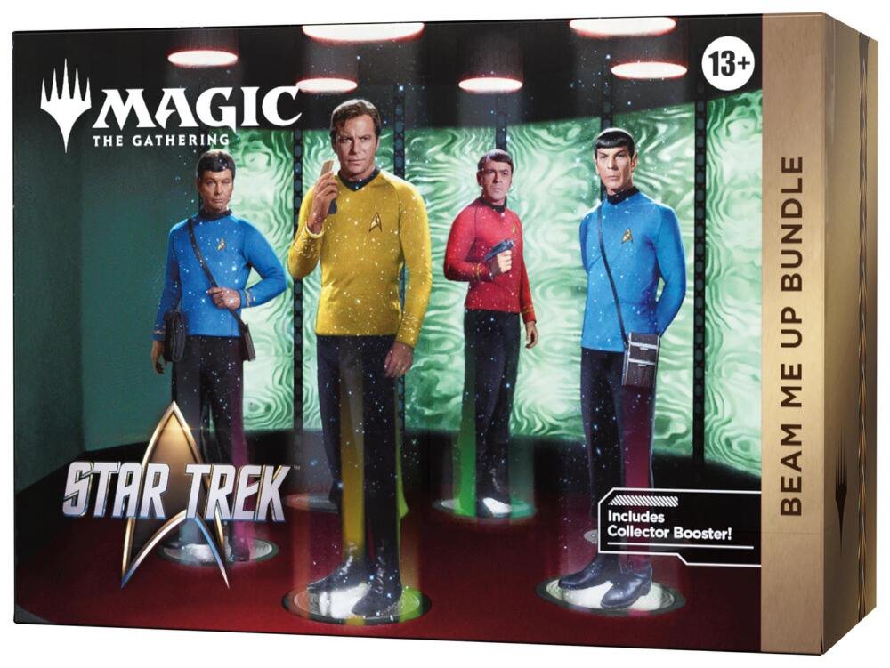 Magic: The Gathering | Star Trek Beam Me Up Bundle | 8 Play Boosters, Collector Booster, Full-Art & Foil Lands, Spindown Life Counter & Card Box (PREORDER - Release Date November 13, 2026)