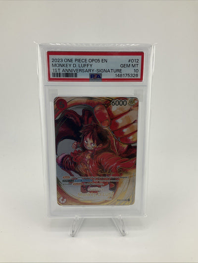 One Piece TCG Monkey D. Luffy 1st Anniversary Signed Card ST01-012 Oda PSA 10