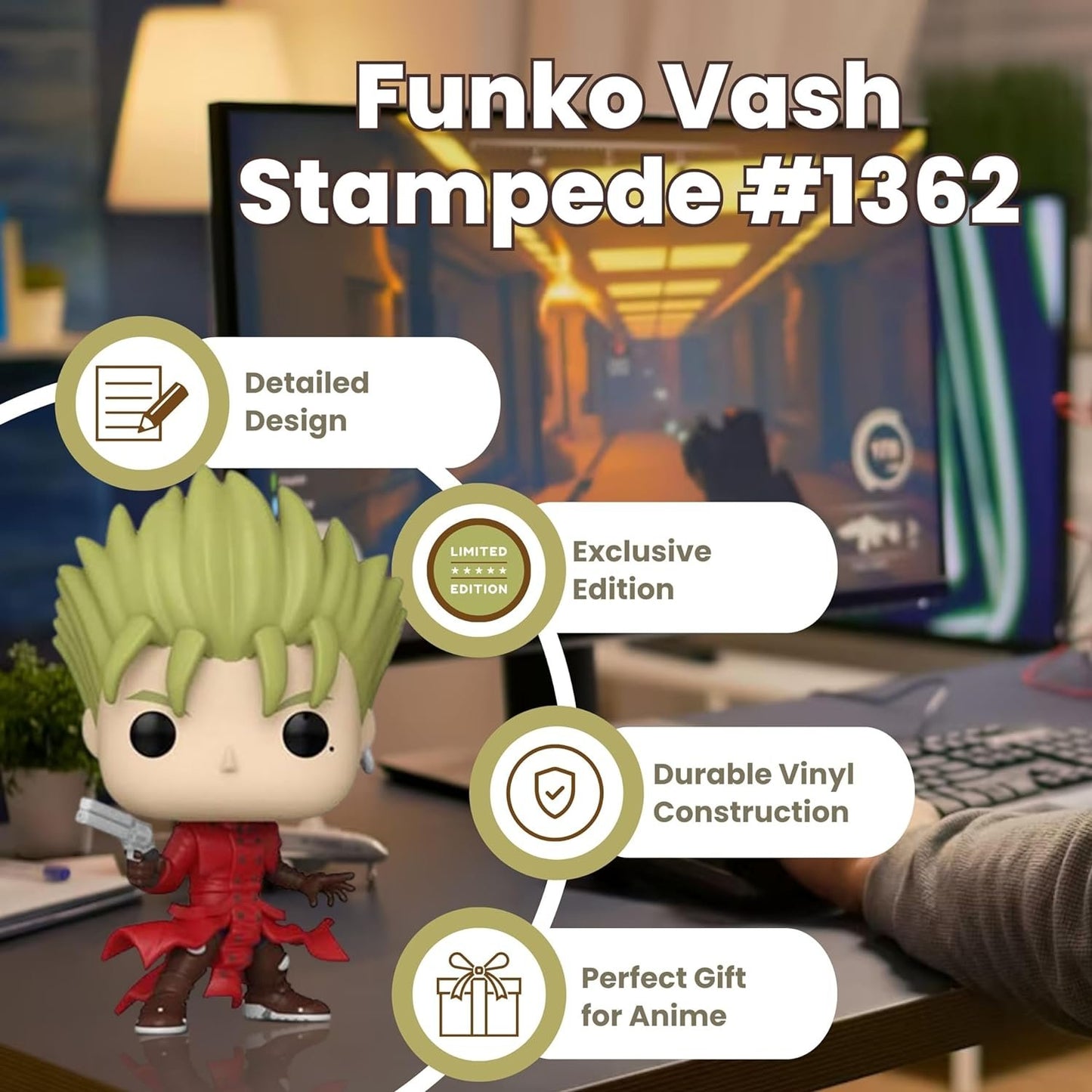 Vash The Stampede Funko Pop! Animation Trigun - Vinyl Figure #1362 with Display Box Protector Case