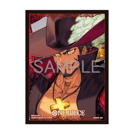 Bandai One Piece Card Game Sleeves Dracule Mihawk glossy trading card sleeves 70 count sized 2.6 x 3.6 inches.