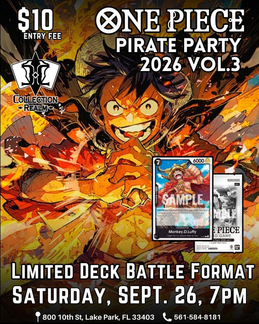One Piece Card Game Pirate Party 2026 Vol. 3 Tournament – September 26, 2026 (Saturday 7:00 PM)