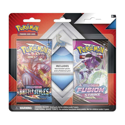 Pokemon TCG Sword and Shield Fusion Strike and Battle Styles 2 Pack Pin Blister Booster Packs