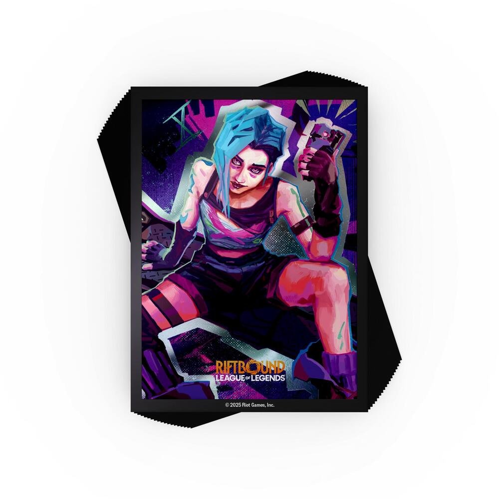 Riftbound League of Legends Jinx card sleeves pack of 100 with gloss finish for collectible card games.