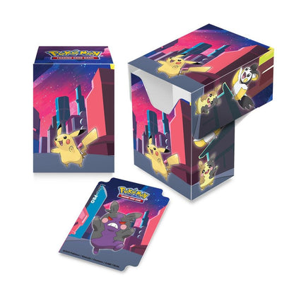 Ultra PRO Pokémon Gallery Series Shimmering Skyline Full-View Deck Box – Pikachu, holds 75 double-sleeved Pokémon cards.