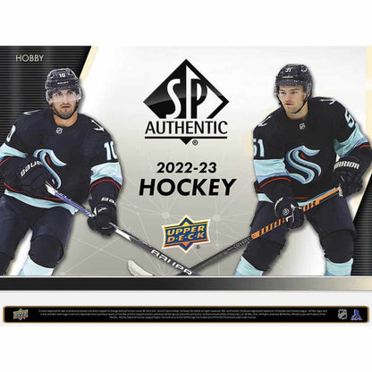 Upper Deck SP Authentic 2022-23 NHL Hockey Hobby Box – 2 Autographed Cards, Future Watch Rookie, Spectrum FX Bounty, Limited Red Parallels, Pageantry & Numbered Inserts