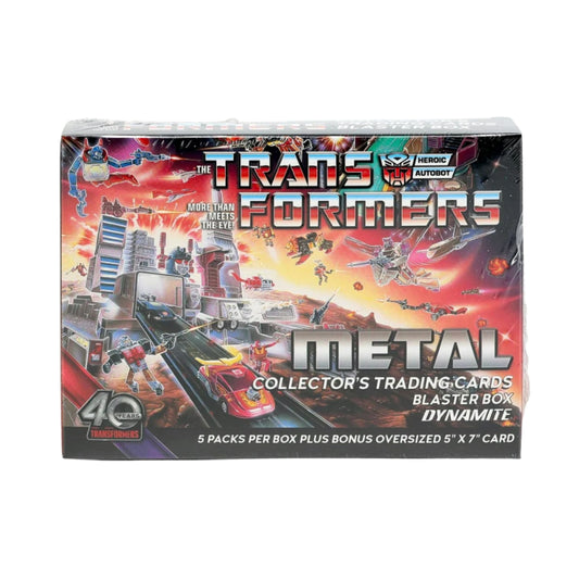 Transformers 40th Anniversary Metal Collector’s Trading Cards Blaster Box, 5 Packs, 2026 Dynamite Generation 1 Autobot and Decepticon Collectible Cards