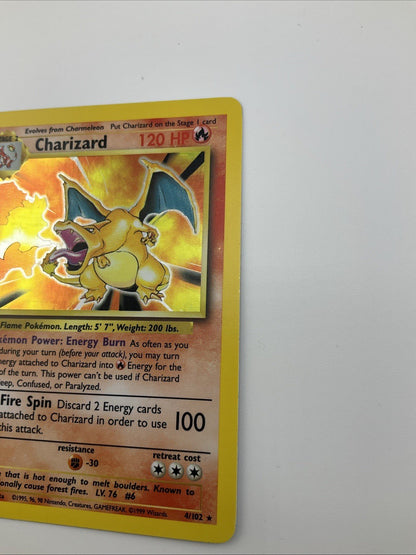 Pokémon TCG Charizard Base Set Holo Unlimited Rare Card 4/102 Vintage 1999 LP+