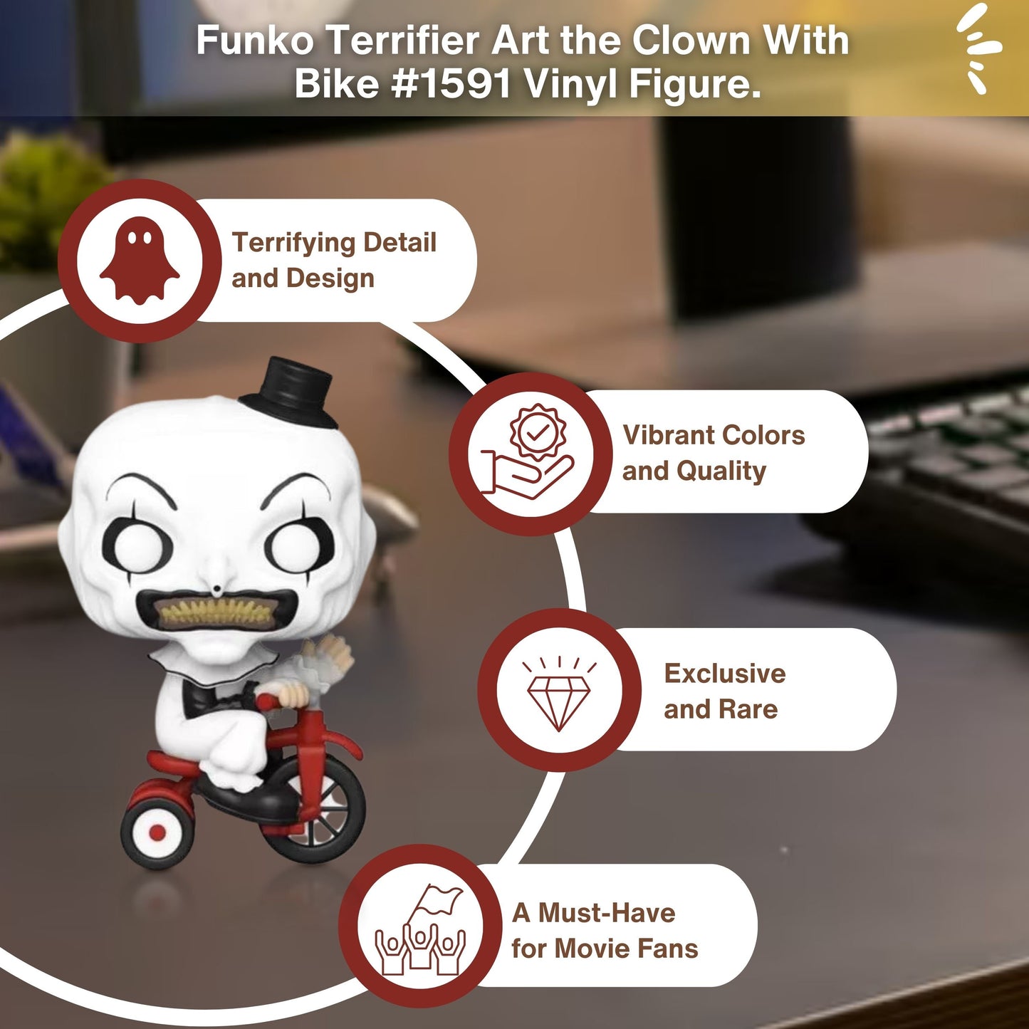 Art The Clown with Bike Funko Pop! Movies: Damien Leone's Terrifier - Approximately 4 1/4" Horror Vinyl Figure #1591with Display Box Protector Case