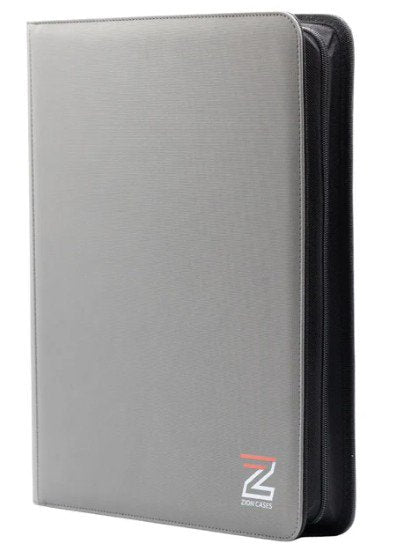 Zion Cases 9-Pocket Toploader Binder Grey – Diamond Texture Premium PU Leather Card Album – Side-Loading, Acid-Free, 252 Card Capacity – Heavy Duty Zippered Storage for TCG, Sports & Pokémon Cards