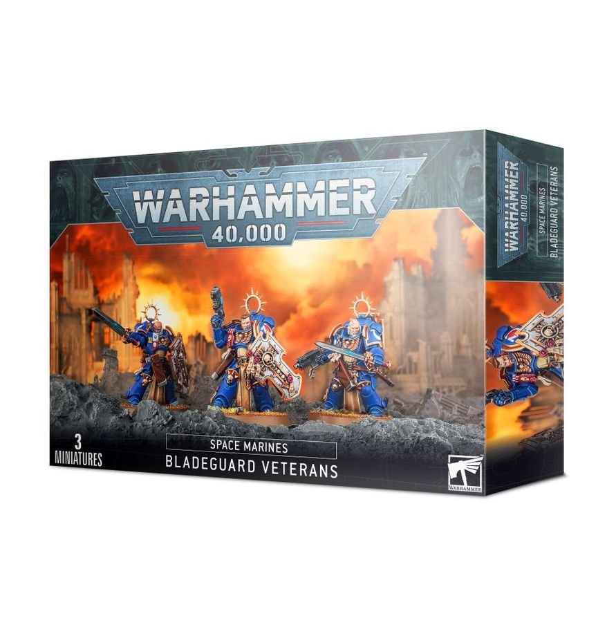 Warhammer 40,000 Space Marines Bladeguard Veteran Squad – 3 Plastic Miniatures with Power Swords & Storm Shields, Customizable Warhammer 40K Model Kit for Collectors & Tabletop Gaming (PRE-ORDER)
