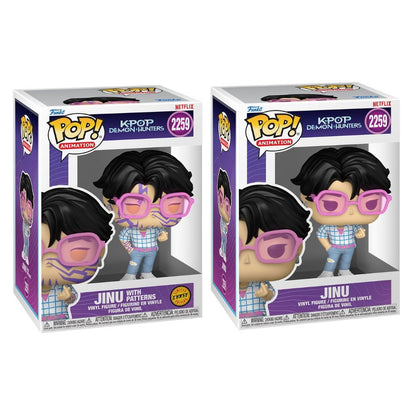 Funko Pop KPop Demon Hunters Jinu #2259 bundle with Common and rare CHASE vinyl figures in display boxes.