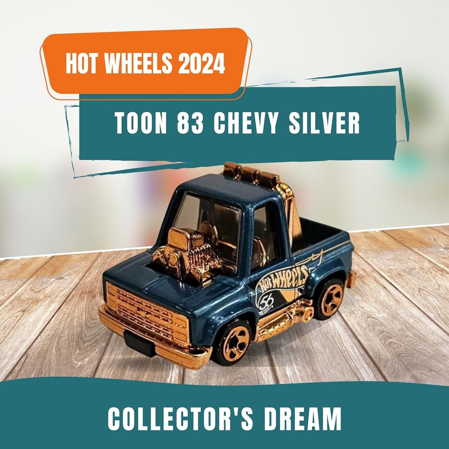 Toon’d ‘83 Chevy Silverado 1/6 Hot Wheels 56th Anniversary Pearl and Chrome - Cartoon-Inspired Design Diecast Construction Model