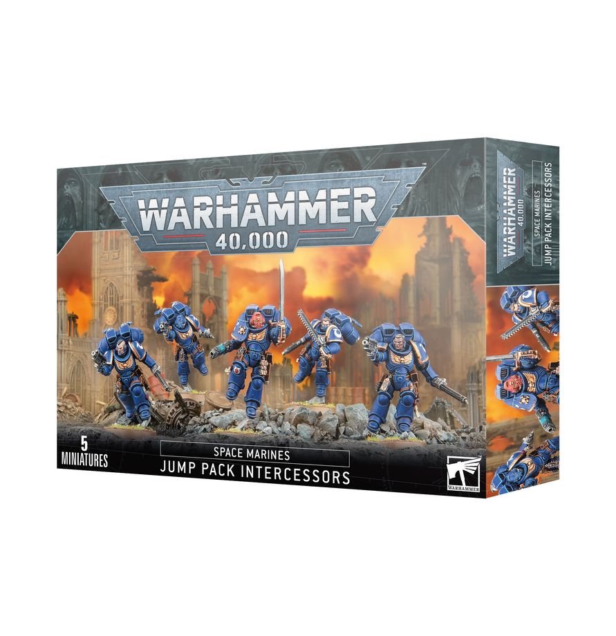 Warhammer 40K Assault Intercessors with Jump Packs - Space Marine Airborne Assault Squad Miniatures - Build 5 Jump Pack Intercessors with Chainswords, Heavy Bolt Pistols & Custom Weapon Options