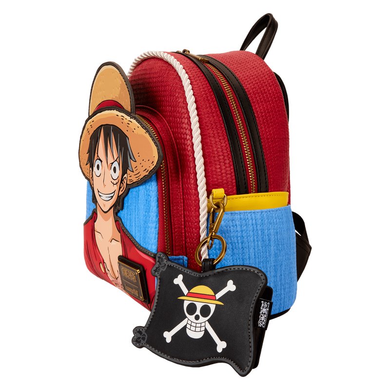 Loungefly One Piece Luffy Cosplay Faux Vegan Leather Mini Backpack with Coin Bag (9x10.5x4.5") - NYCC Limited Edition 500 - Pack of 1