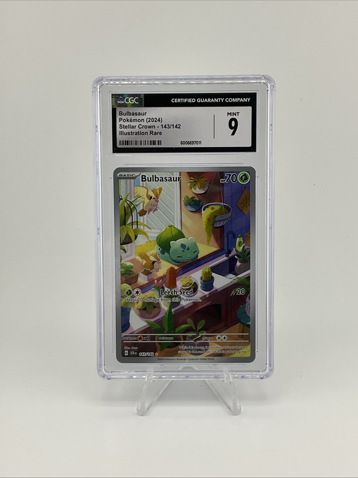 Pokémon TCG Bulbasaur Stellar Crown Illustration Rare Card 143/142 CGC 9