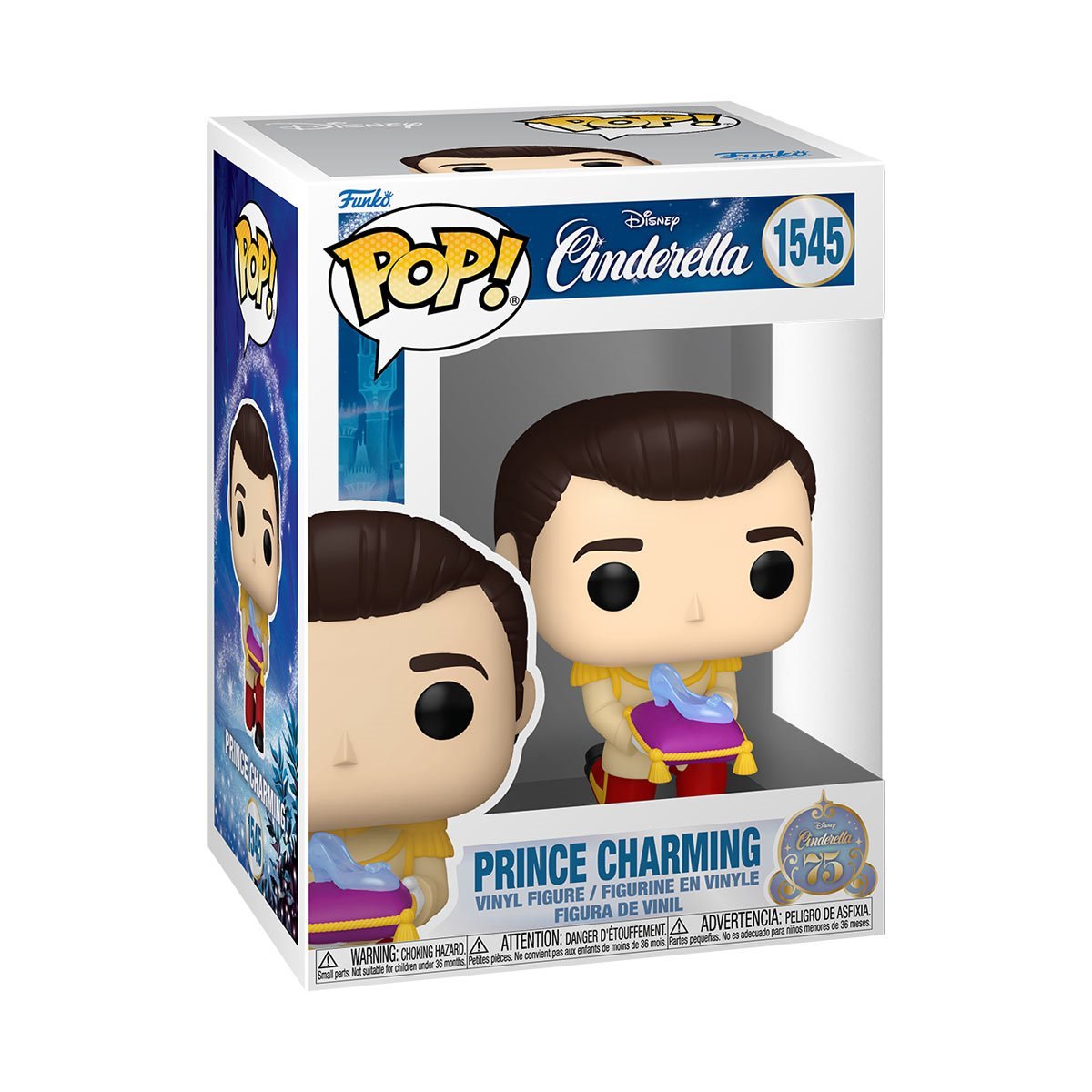 Prince Charming with Glass Slipper Funko Pop! Disney Cinderella 75th Anniversary - Approx. 3 1/2" Collectible Vinyl Figure #1545 with Display Box Protector Case