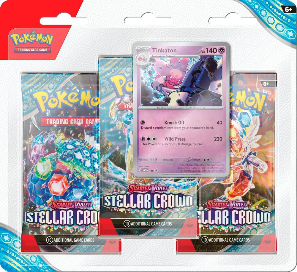 Pokemon TCG Scarlet and Violet Stellar Crown 3 Pack Blister Tinkaton Trading Card Game