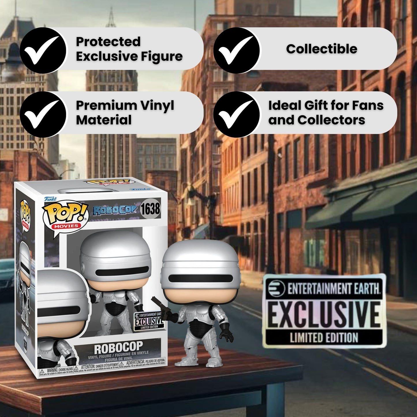 Metallic Robocop Funko Pop! Movies - Entertainment Earth Exclusive Limited Edition Vinyl Figure #1638 with Display Box Protector Case