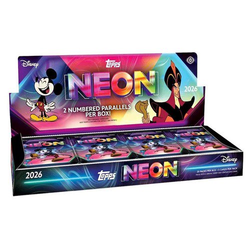 Topps Disney Neon Hobby Box Trading Cards, 20 Packs Per Box, 5 Cards Per Pack, Numbered Parallels, Neon PETG Lights Card, Chrome Neon Etch Base Cards, Disney Collectibles TCG Set