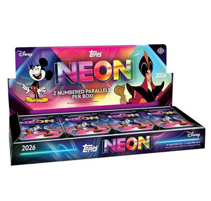 Topps Disney Neon Hobby Box Trading Cards, 20 Packs Per Box, 5 Cards Per Pack, Numbered Parallels, Neon PETG Lights Card, Chrome Neon Etch Base Cards, Disney Collectibles TCG Set