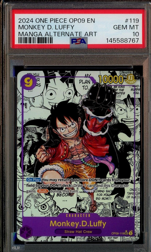 2024 One Piece OP09 En Manga Alternate Art #119 Monkey D. Luffy PSA 10 GEM MINT