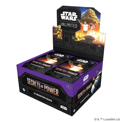 Star Wars Unlimited Secrets of Power Booster Box featuring 24 TCG packs.