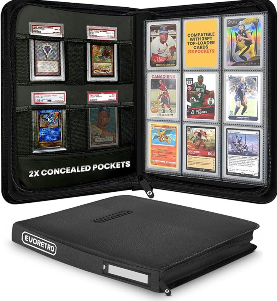ER Shield 216 Toploader Card Binder Black – Trading Card Storage Album for Pokémon, MTG, Sports Cards – Holds 216 Top Loaders – Premium Zipper Binder Case (PPRE-ORDER JUNE)