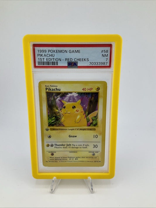 1999 POKEMON 1ST EDITION PIKACHU RED-CHEEKS SHADOWLESS #58 PSA 7 NM