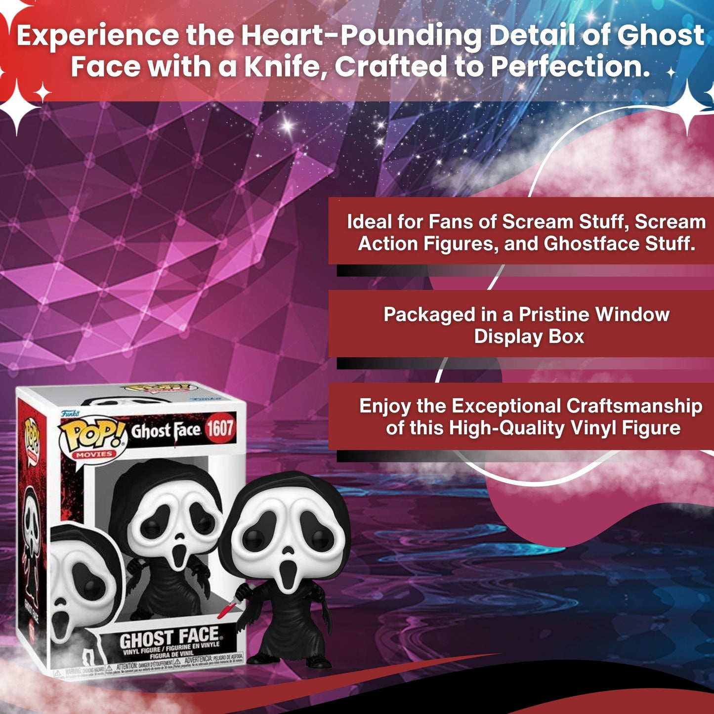 Ghost Face with Knife Funko Pop! Movies - Horror Collectible Vinyl Figure #1607 with Display Box Protector Case