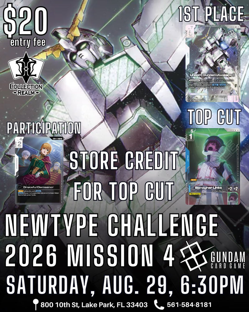 Gundam Card Game Newtype Challenge 2026 Mission 4 Tournament – August 29, 2026 (Saturday 6:30 PM)