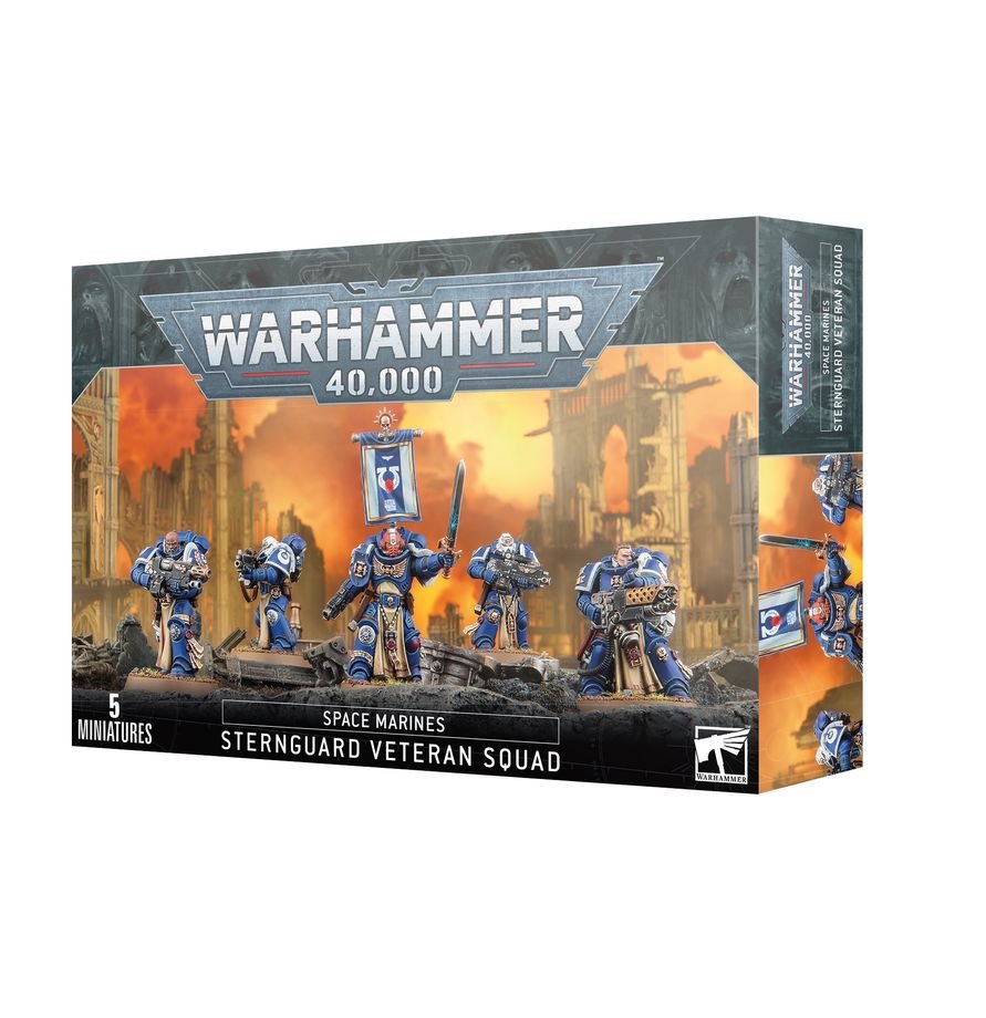 Warhammer 40K Space Marines Sternguard Veteran Squad Miniatures Kit – 5 Customizable Veteran Marksmen with Bolt Rifles, Combi-Weapons & Accessories – Warhammer 40,000 Model Building Set