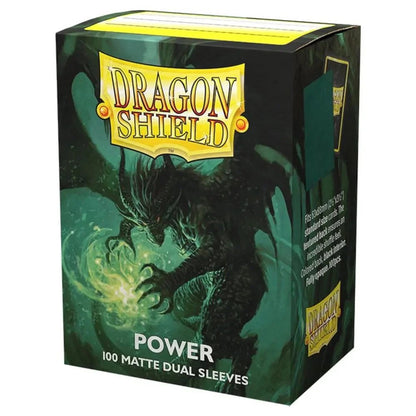 Dragon Shield Dual Matte Sleeves Power 100ct – Metallic Green Card Sleeves with Black Interior, 120µm Thick, Durable Deck Protectors for TCG, MTG, Pokémon Cards