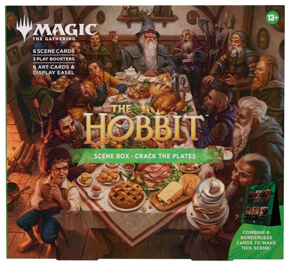 Magic: The Gathering The Hobbit Crack the Plates Scene Box | 3 Play Boosters, 6 Traditional Foil Scene Cards, 6 Art Cards & Display Easel | Middle-earth Collectible MTG Set (PREORDER - Release Date August 14, 2026)