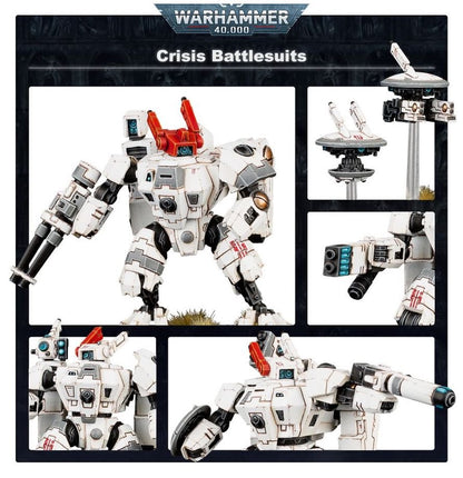 Warhammer 40K T'au Empire XV8 Crisis Battlesuit Team Miniatures Kit with Tactical Drones, Customizable Weapon Loadouts & Posable Models