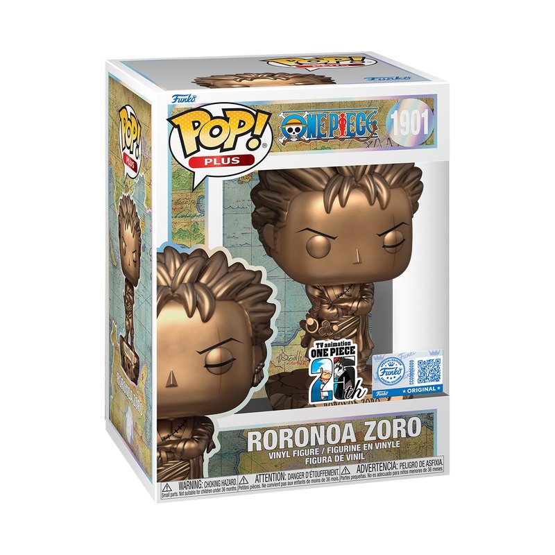 Roronoa Zoro Statue Bronze Funko Pop! Plus TV Animation One Piece 25th - Approx. 5.15" Collectible Exclusive Vinyl Figure #1901 with Window Display Box (PRE-ORDER)